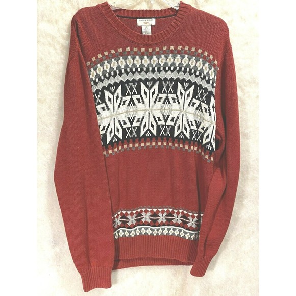 Dockers Sweater Sz L Mens Red Black Cotton Crew Neck Fair Isle Pullover - Picture 6 of 10